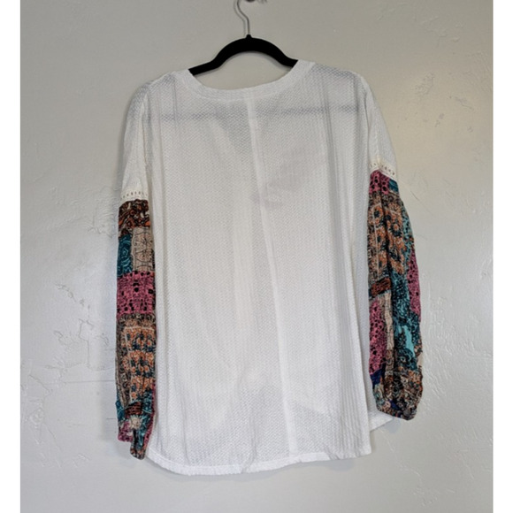 Entro‎ Top Womens Large Floral Sleeves Patchwork Entro Waffle Knit Long Sleeve - Picture 4 of 7